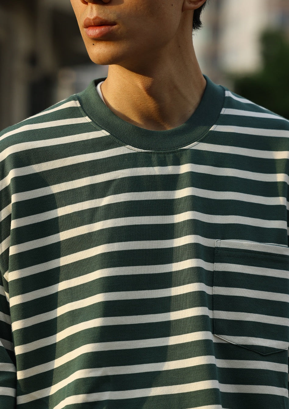 Pinsktbs / FS-218 trendy round collar stripes T-shirt