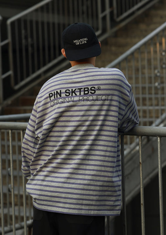 Pinsktbs / FS-218 trendy round collar stripes T-shirt