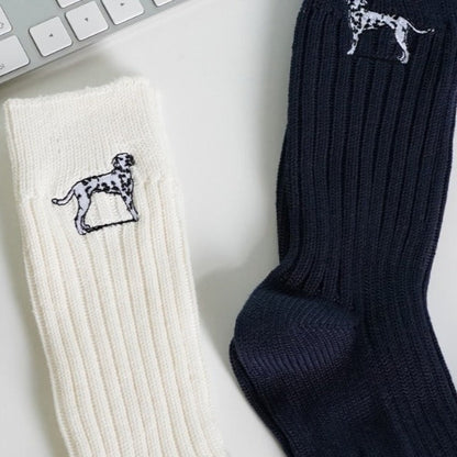 todaynowind / FS-108 dog embroidery Japanese stacked  long socks