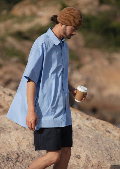 NOEARS / FS-131 retro blue shirt men short-sleeved