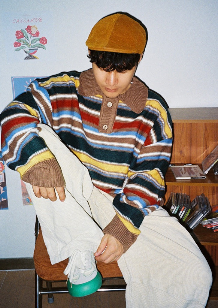 FUMA / FS-247 retro rainbow striped Polo shirt sweater