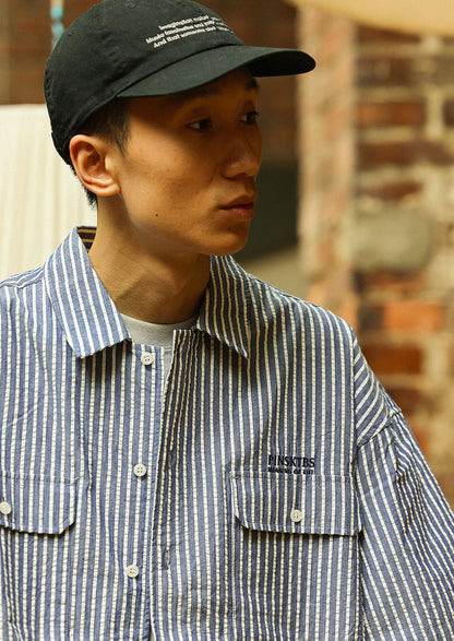 PINSKTBS / FS-136 Japanese bubble yarn striped short-sleeved shirt