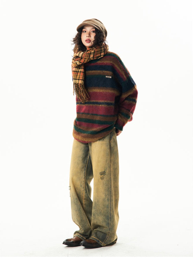 Young Stage / FS-262 contrasting color stripe warm sweater